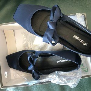 COPY - Jeffrey Campbell Navy Satin AMIT Bow Flats 9.5 10